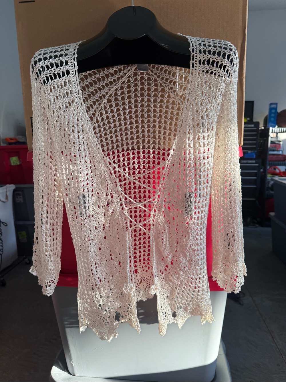 Cream Crochet Open-Front Women's Sweater Cardigan m66